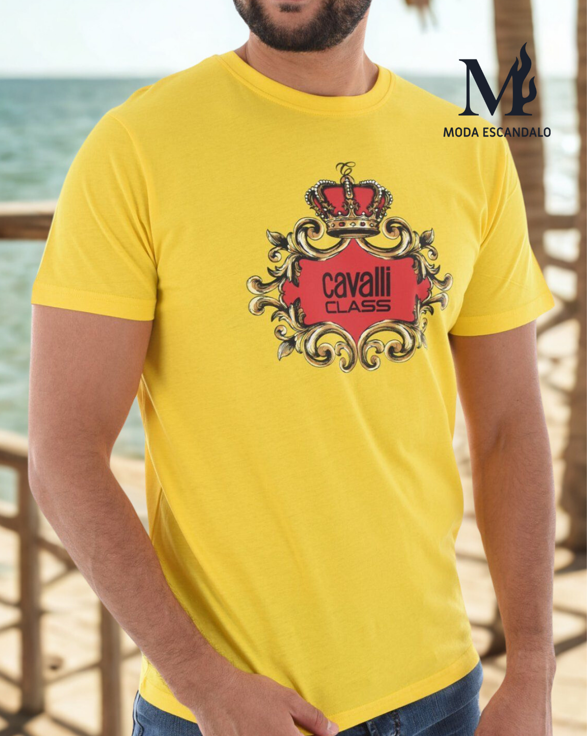 Camiseta Roberto Cavalli Class Estampada Amarilla